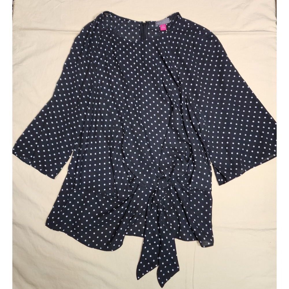 Vince Camuto Top Women Size Medium Black Polka Dots Flutter Sleeve Blouse